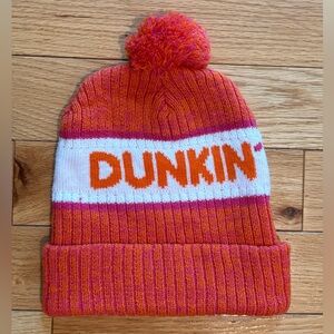 Dunkin Donuts Coffee Beanie Hat Cap Orange Winter Knit Pom Pom Adult OS